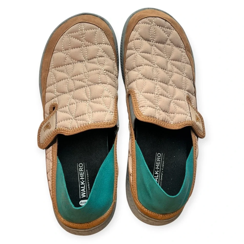 Walk‎ Hero Arch Fit Men’s 13 Quilted Slip On Orthotic Loafers Tan Teal WG‑2401